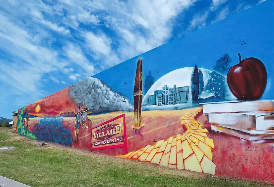 Churchill history mural depicting the town’s development and heritage in Gippsland